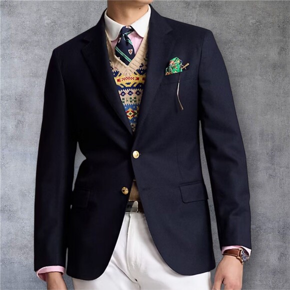 MANTONI Mens Navy Blazer 44L SUPER 140*Wool Sport Coat Two Button 2-Vent Jacket - Picture 1 of 15